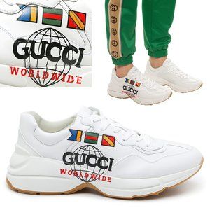 GUCCI SNEAKERS MENS RHYTON WORLDWIDE WHITE LEATHER SHOES size 8G